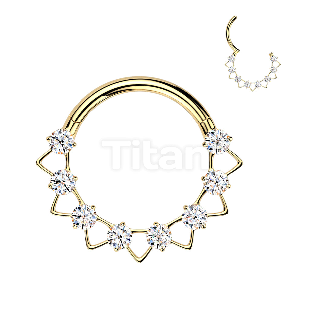 Implant Grade Titanium Hinged CZ Segment Hoop Ring With Triangles - Image 5
