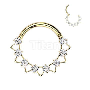 Implant Grade Titanium Hinged CZ Segment Hoop Ring With Triangles - Image 5