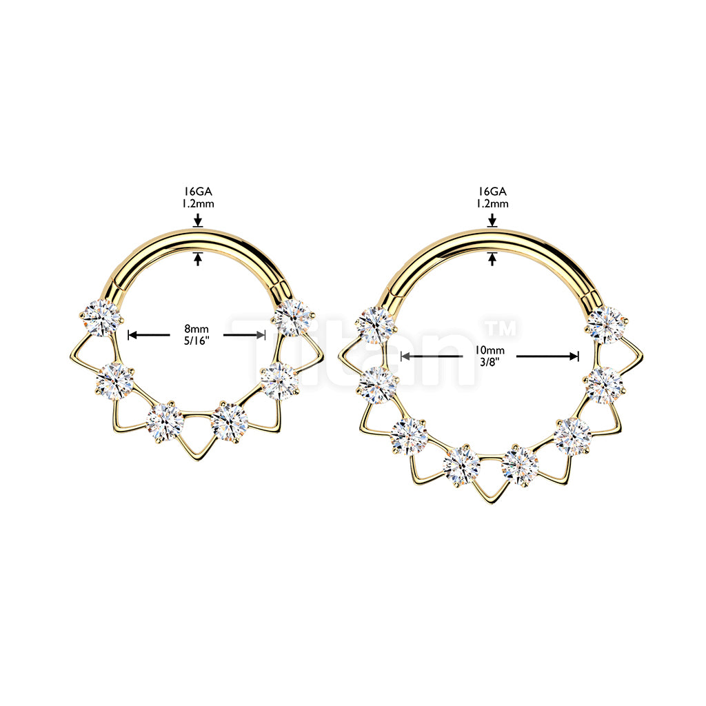 Implant Grade Titanium Hinged CZ Segment Hoop Ring With Triangles - Image 6