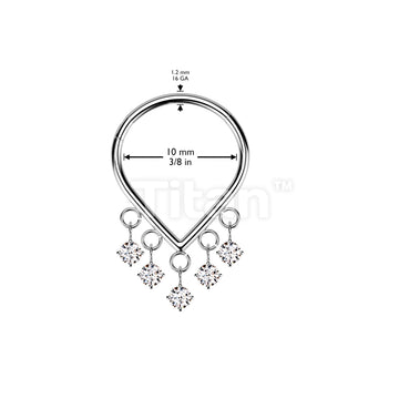 Implant Grade Titanium Hinged Chevron Segment Hoop Ring With 5 Prong Set CZ Dangles - Image 4