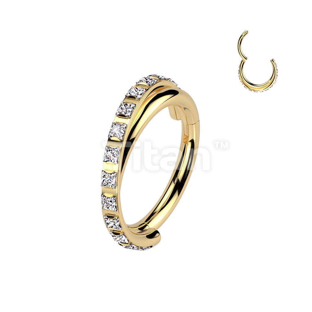 Implant Grade Titanium Hinged Segment Hoop Ring With Criss-Cross CNC Square CZ Paved Line - Image 3