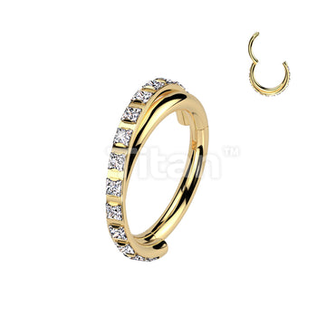 Implant Grade Titanium Hinged Segment Hoop Ring With Criss-Cross CNC Square CZ Paved Line - Image 3