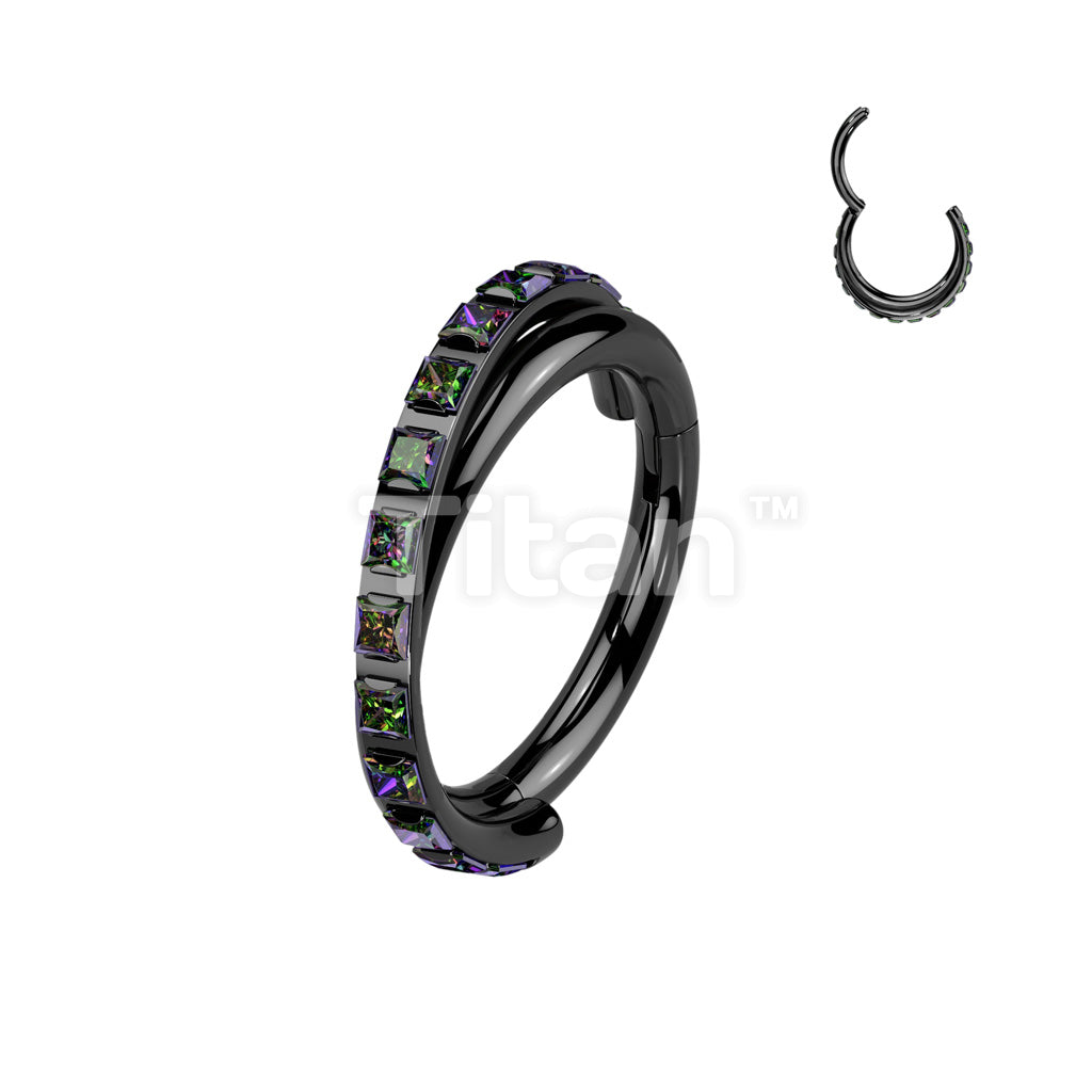 Implant Grade Titanium Hinged Segment Hoop Ring With Criss-Cross CNC Square CZ Paved Line - Image 4