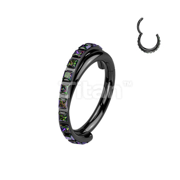 Implant Grade Titanium Hinged Segment Hoop Ring With Criss-Cross CNC Square CZ Paved Line - Image 4