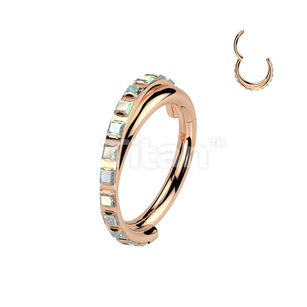Implant Grade Titanium Hinged Segment Hoop Ring With Criss-Cross CNC Square CZ Paved Line - Image 5