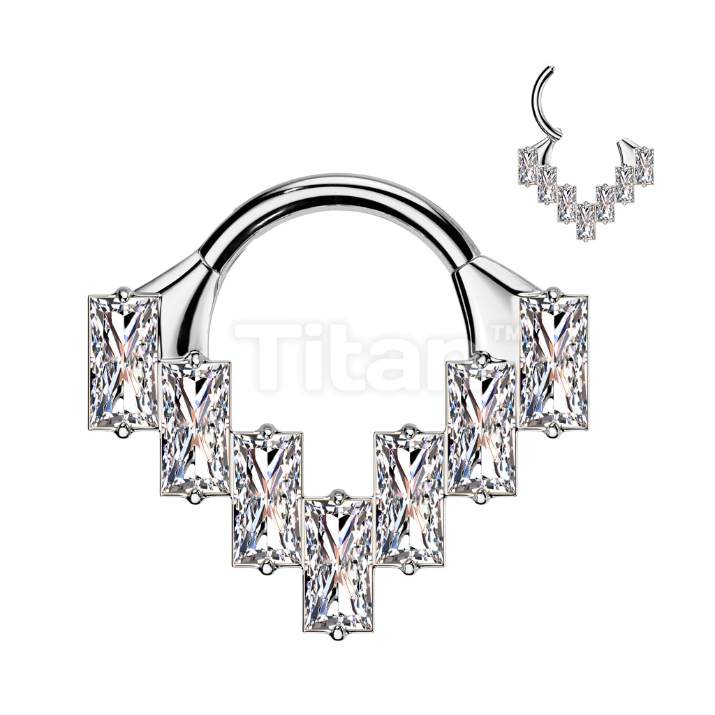 Implant Grade Titanium Baguette CZ Fan Hinged Segment Hoop Ring - Image 2