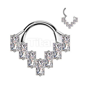 Implant Grade Titanium Baguette CZ Fan Hinged Segment Hoop Ring - Image 2