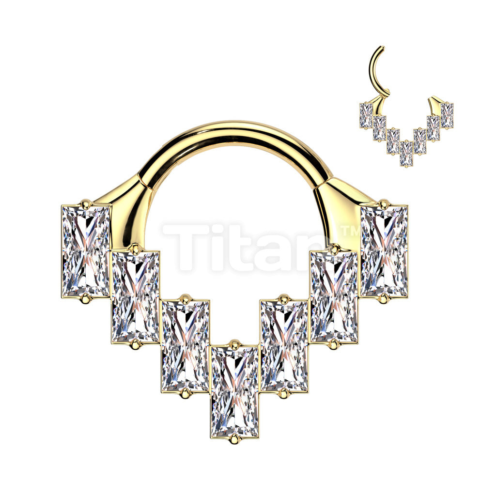 Implant Grade Titanium Baguette CZ Fan Hinged Segment Hoop Ring - Image 3
