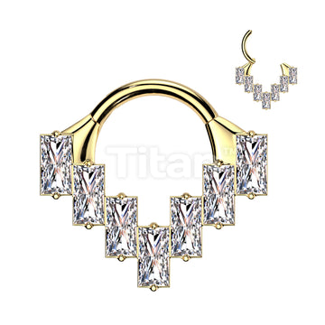 Implant Grade Titanium Baguette CZ Fan Hinged Segment Hoop Ring - Image 3