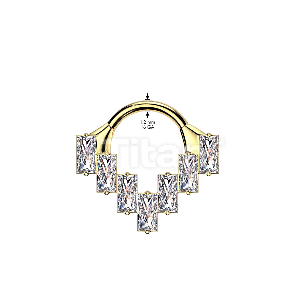 Implant Grade Titanium Baguette CZ Fan Hinged Segment Hoop Ring - Image 4