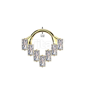 Implant Grade Titanium Baguette CZ Fan Hinged Segment Hoop Ring - Image 4