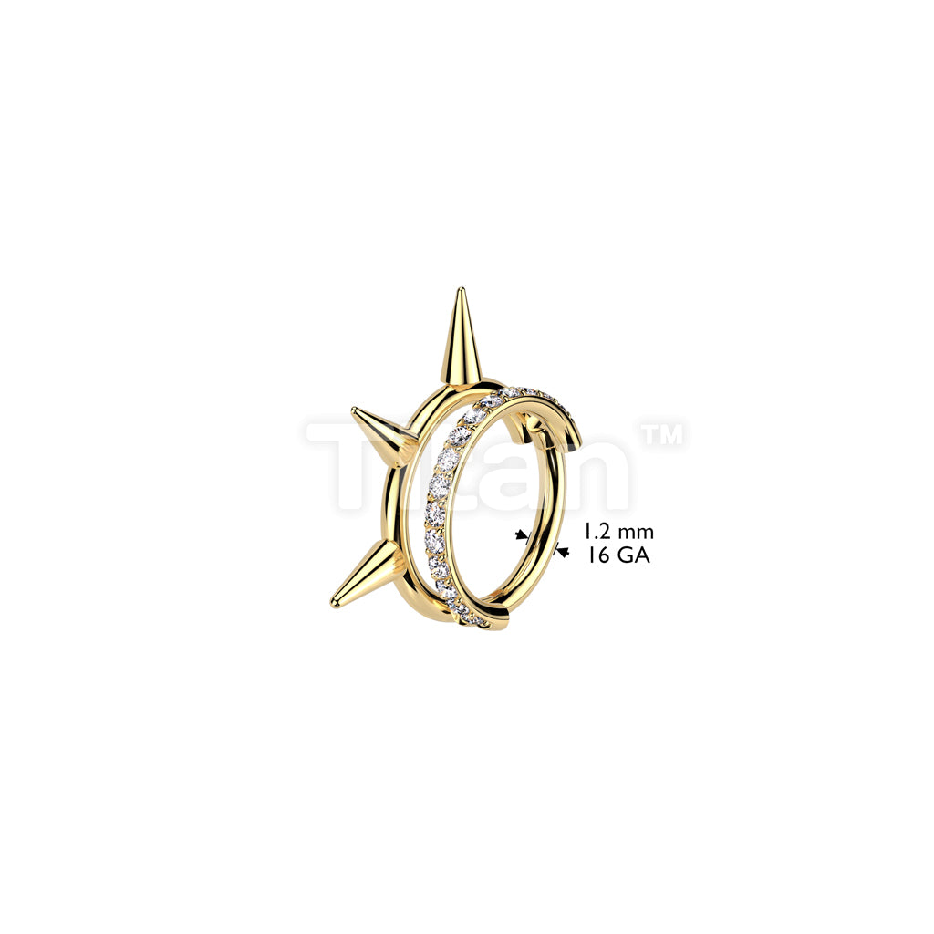Implant Grade Titanium Hinged Segment Double Hoop Ring With Outward Facing Pave CZ Line and 3 Spikes - Image 4