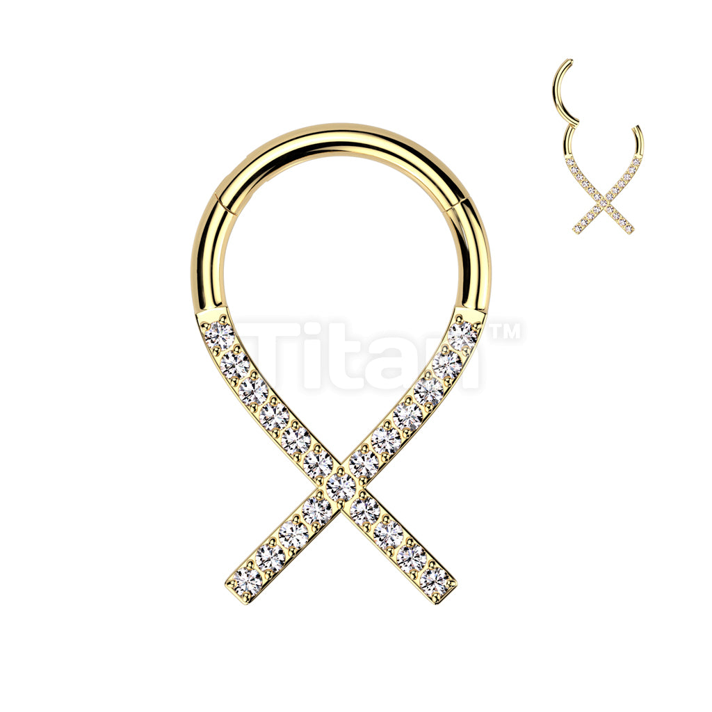 Implant Grade Titanium Hinged Segment Hoop Ring Cancer Ribbon Lined With CZ  - Image 2