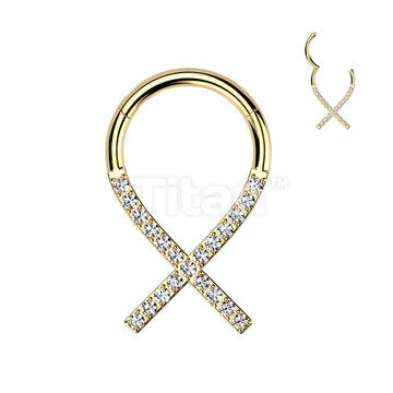 Implant Grade Titanium Hinged Segment Hoop Ring Cancer Ribbon Lined With CZ  - Image 2