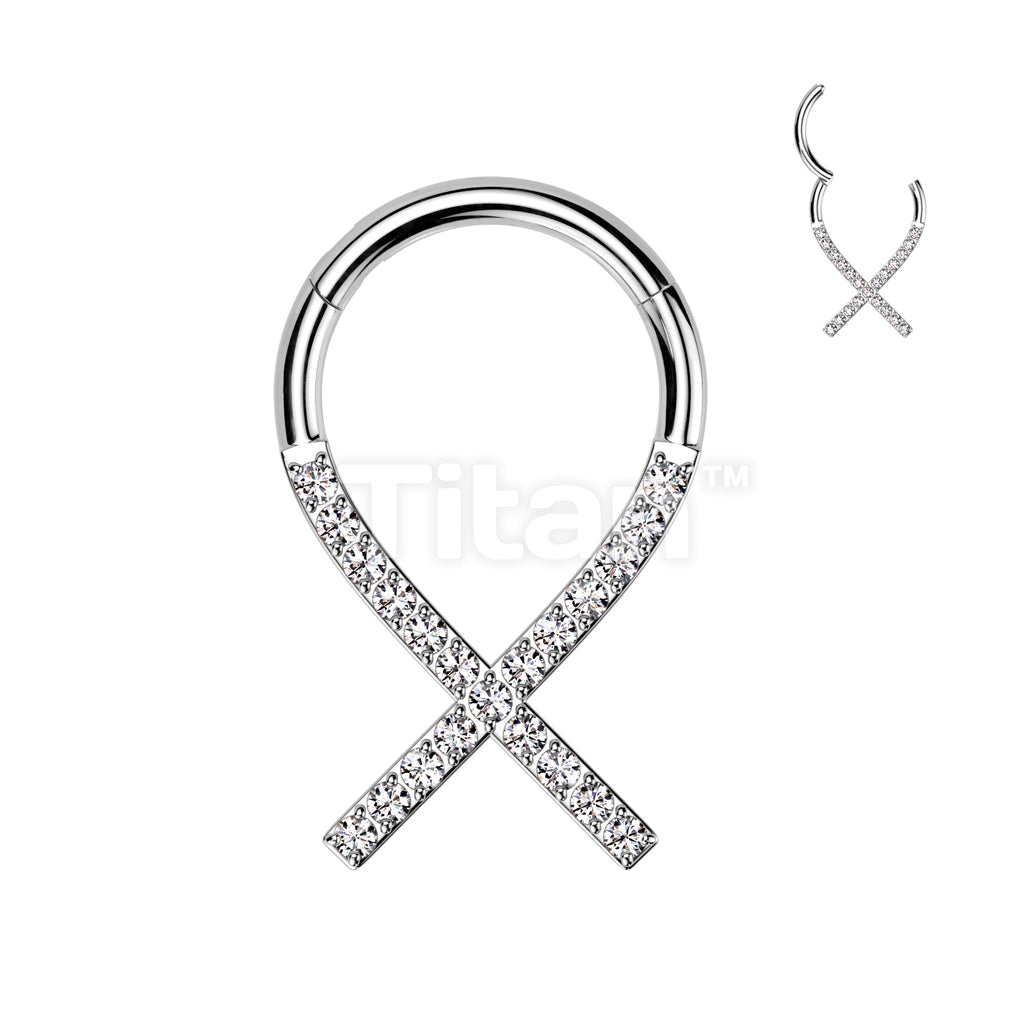 Implant Grade Titanium Hinged Segment Hoop Ring Cancer Ribbon Lined With CZ  - Image 3