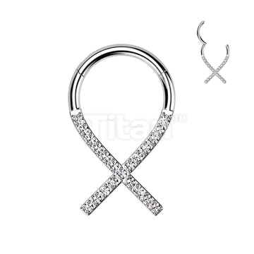Implant Grade Titanium Hinged Segment Hoop Ring Cancer Ribbon Lined With CZ  - Image 3