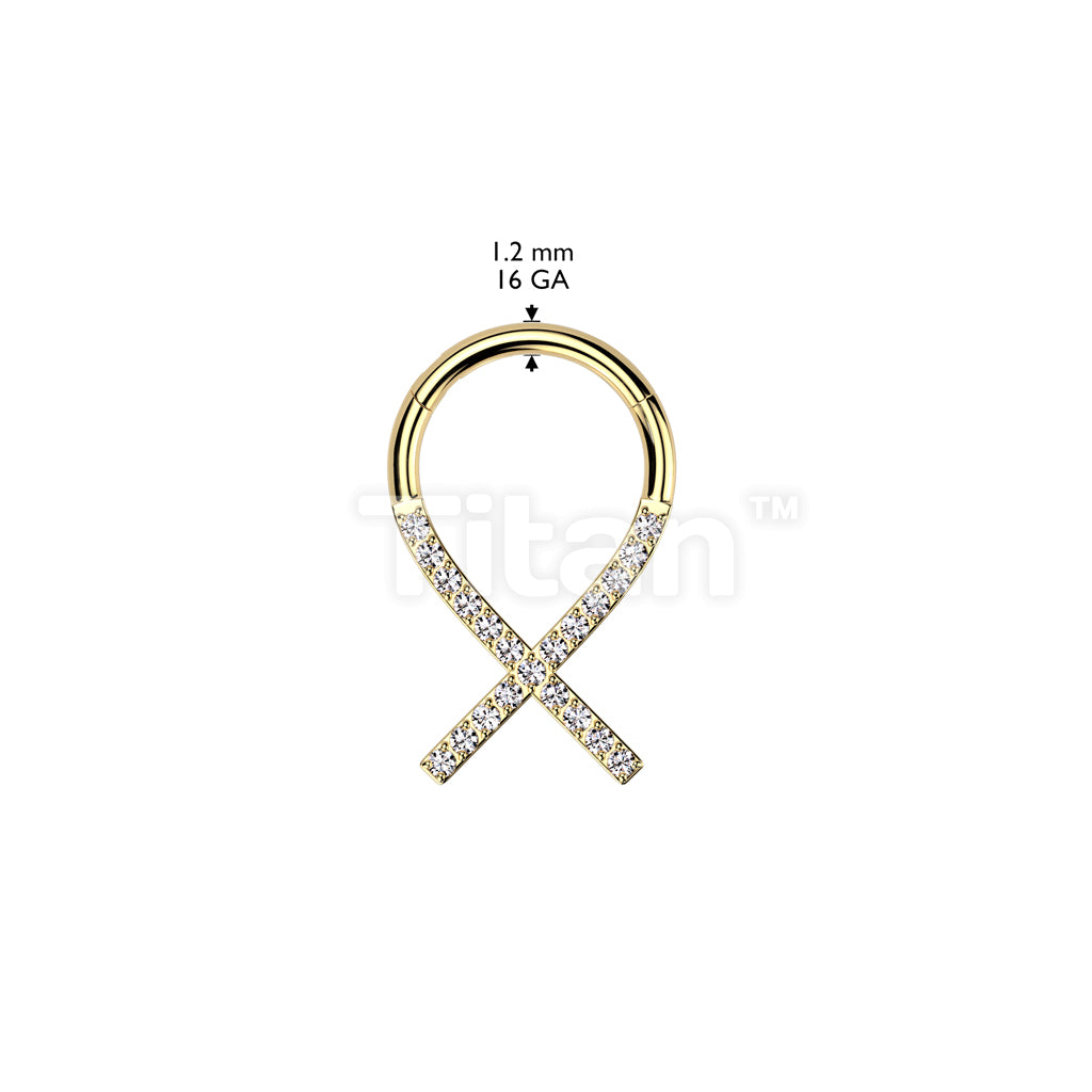Implant Grade Titanium Hinged Segment Hoop Ring Cancer Ribbon Lined With CZ  - Image 4