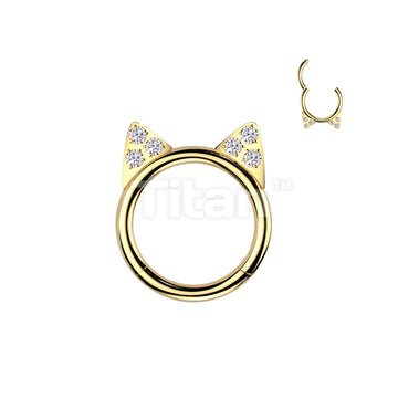 Implant Grade Titanium Hinged Segment Hoop Ring With CZ Paved Kitty Ears  - Image 3