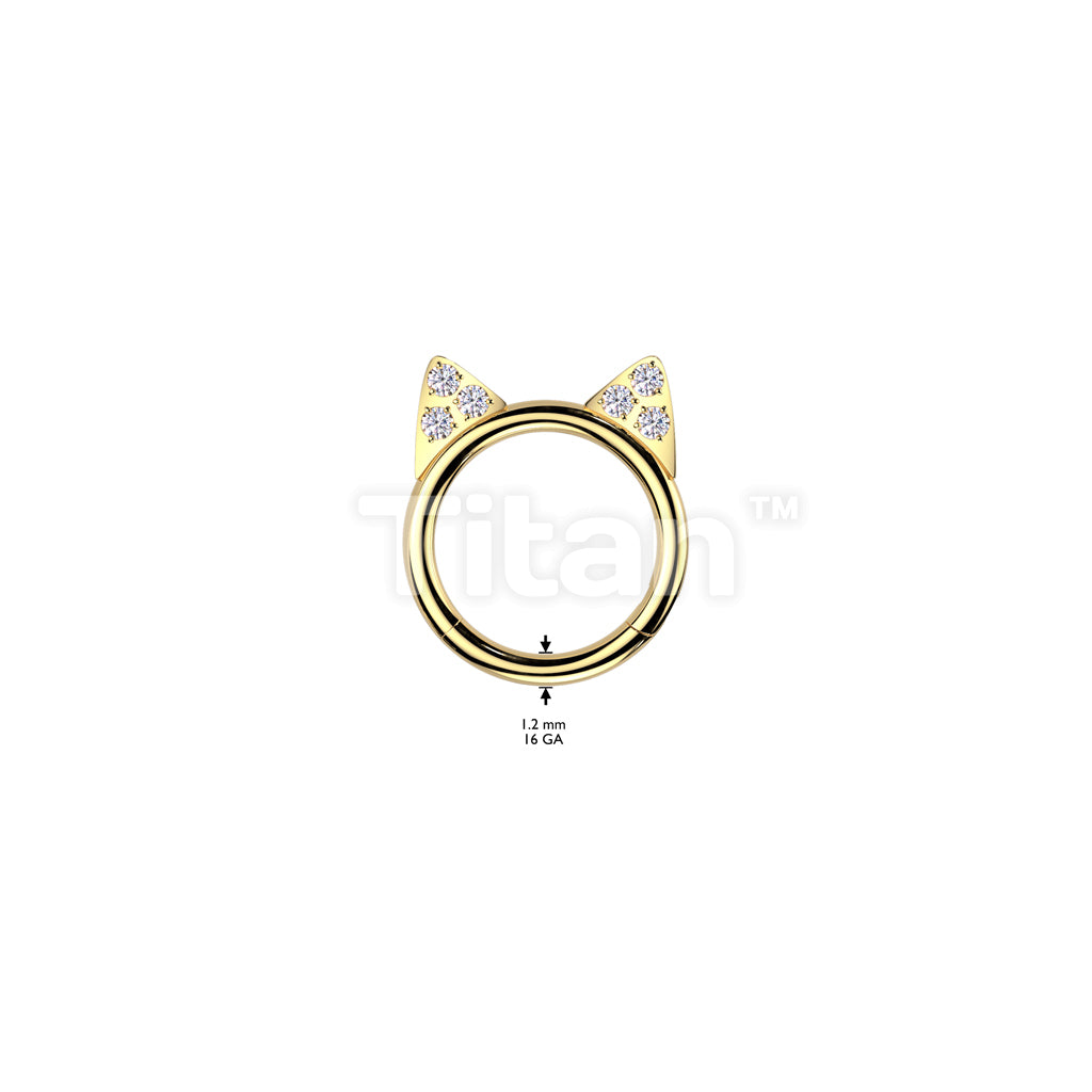 Implant Grade Titanium Hinged Segment Hoop Ring With CZ Paved Kitty Ears  - Image 4