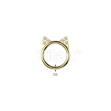 Implant Grade Titanium Hinged Segment Hoop Ring With CZ Paved Kitty Ears  - Image 4