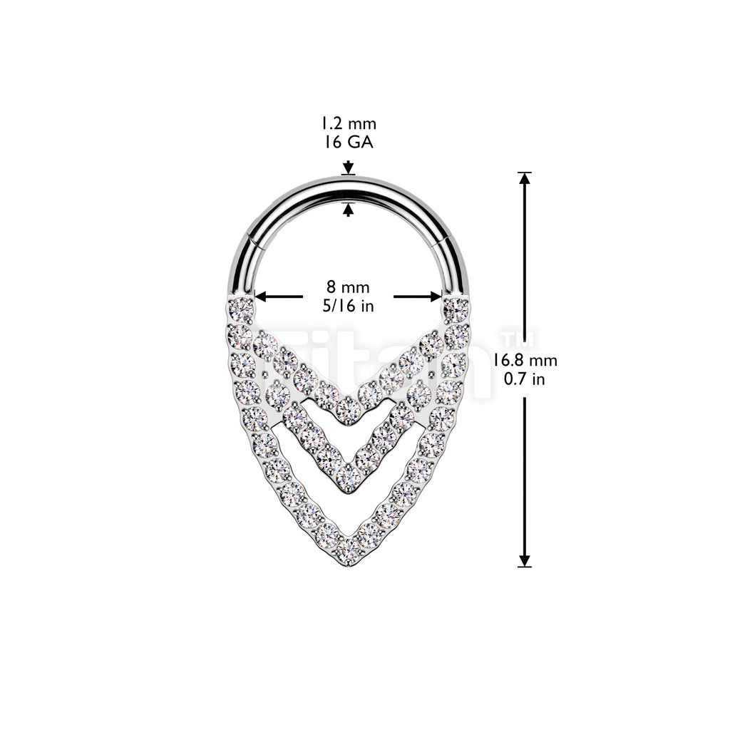 Implant Grade Titanium Hinged Segment Hoop Ring With Pave CZ Triple Chevron - Image 4