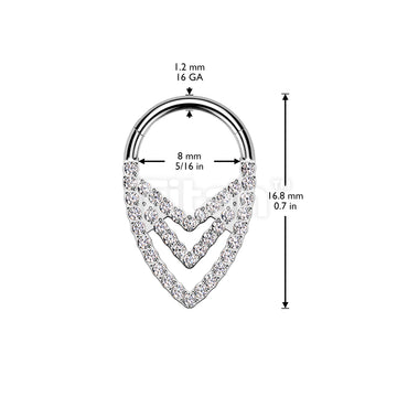 Implant Grade Titanium Hinged Segment Hoop Ring With Pave CZ Triple Chevron - Image 4