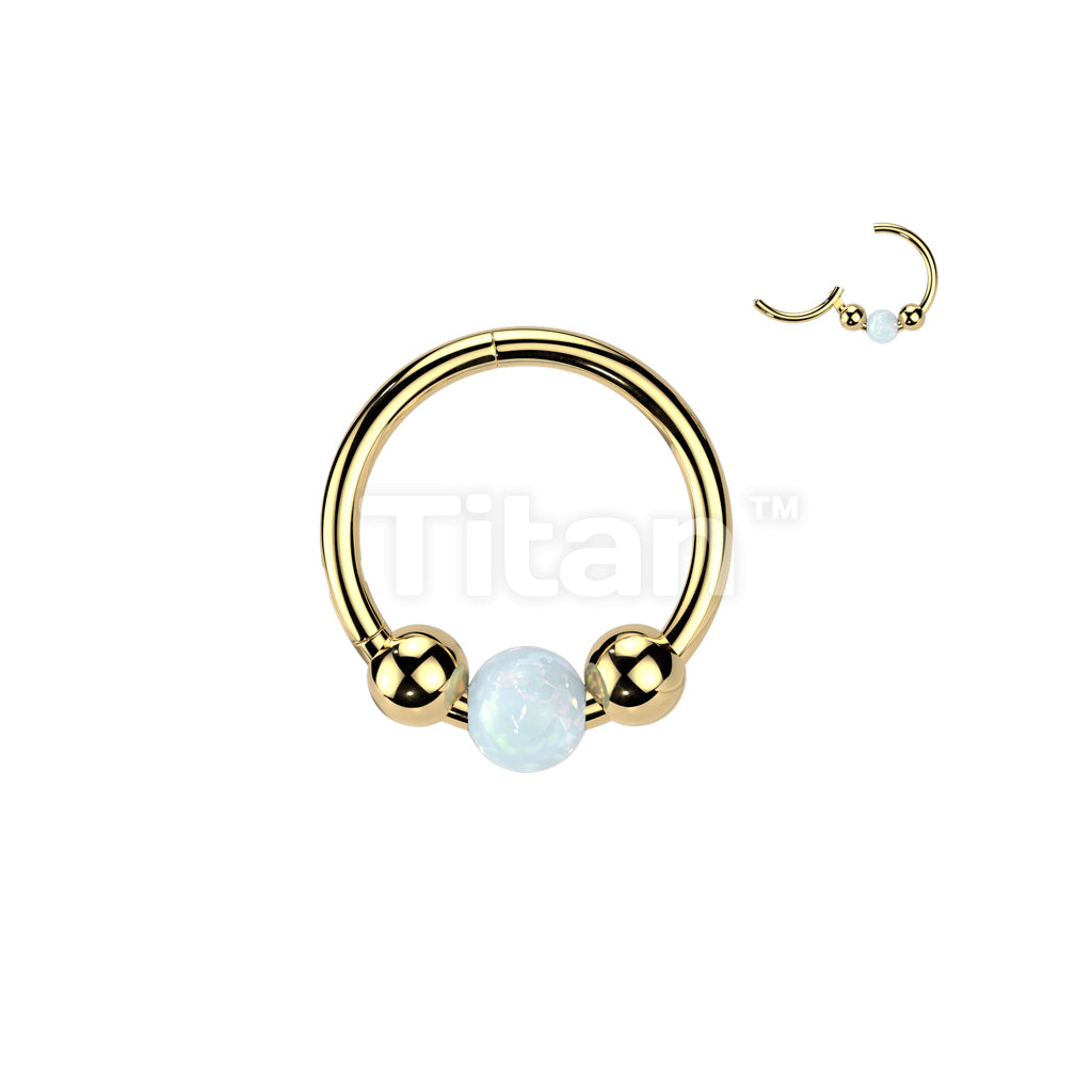 Implant Grade Titanium Hinged Segment Hoop Ring Opal Ball Centered 18ga Nose, Ear Hoops - Image 2