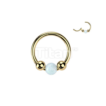 Implant Grade Titanium Hinged Segment Hoop Ring Opal Ball Centered 18ga Nose, Ear Hoops - Image 2