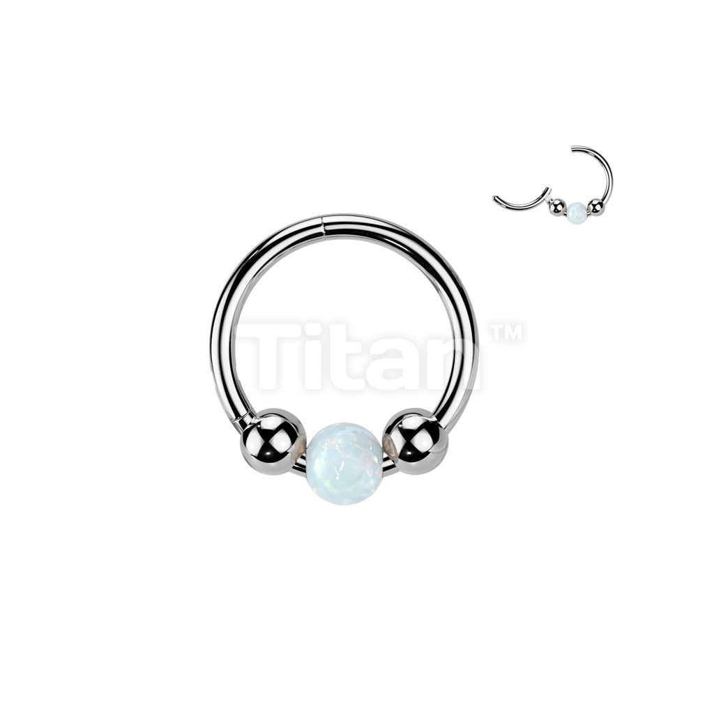 Implant Grade Titanium Hinged Segment Hoop Ring Opal Ball Centered 18ga Nose, Ear Hoops - Image 3