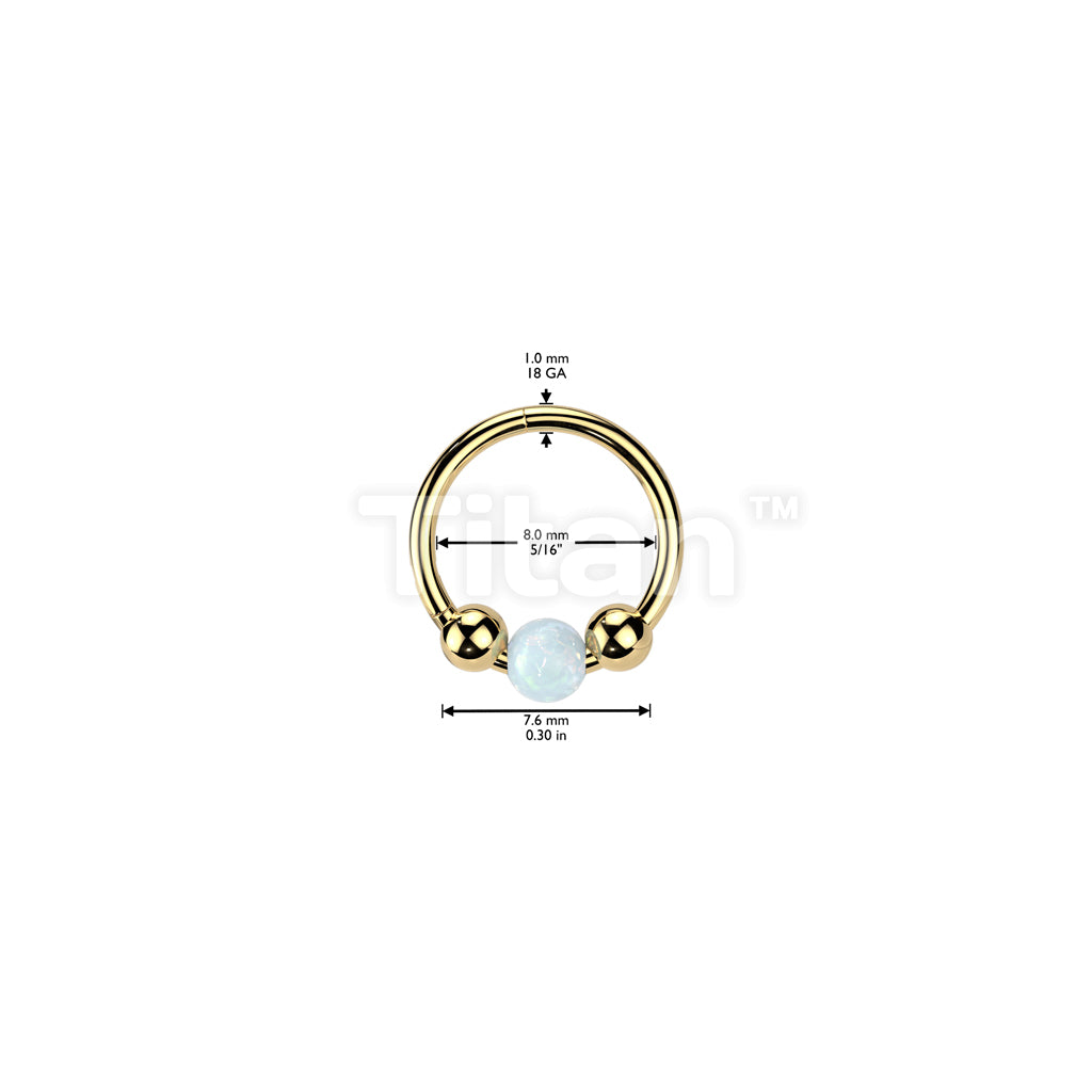 Implant Grade Titanium Hinged Segment Hoop Ring Opal Ball Centered 18ga Nose, Ear Hoops - Image 4