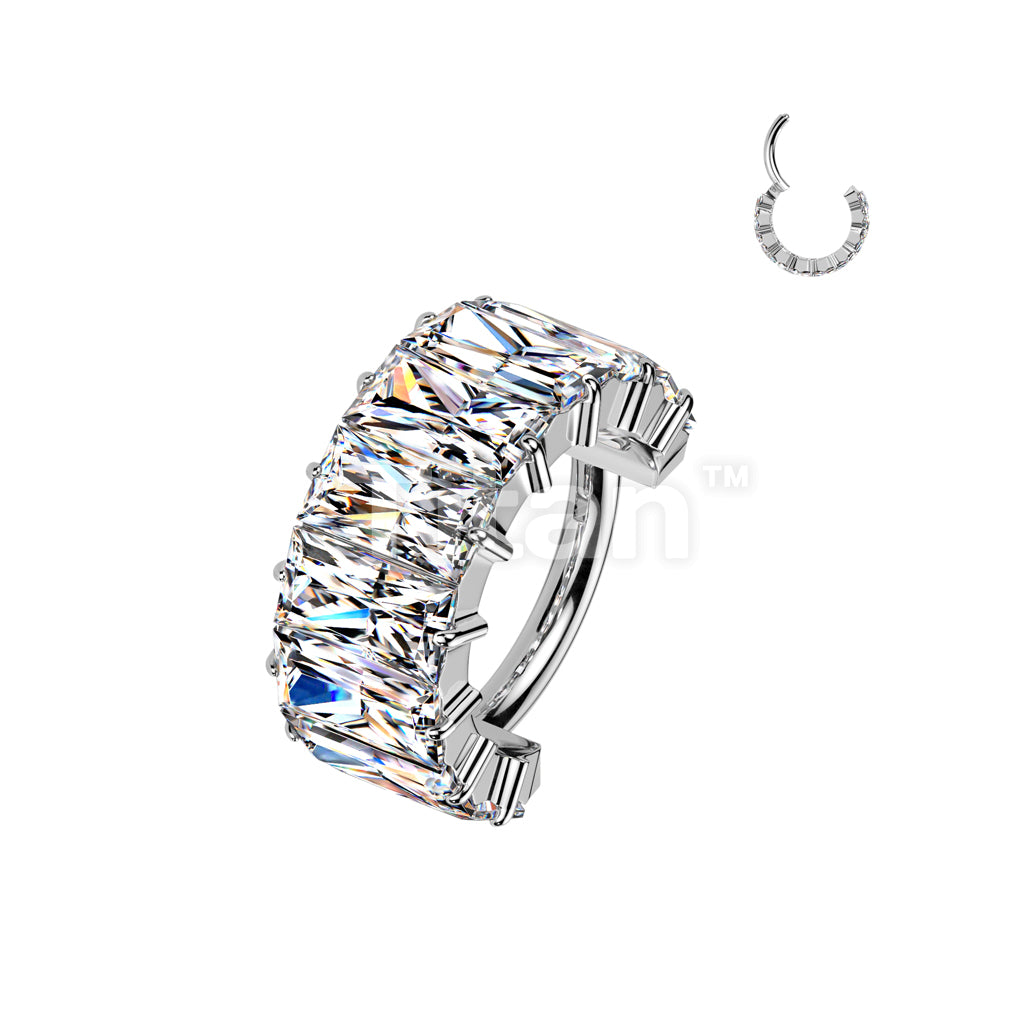 Implant Grade Titanium Wide Hinged Segment Hoop Ring With Large Baguette CZ's - Image 2
