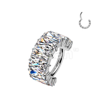 Implant Grade Titanium Wide Hinged Segment Hoop Ring With Large Baguette CZ's - Image 2