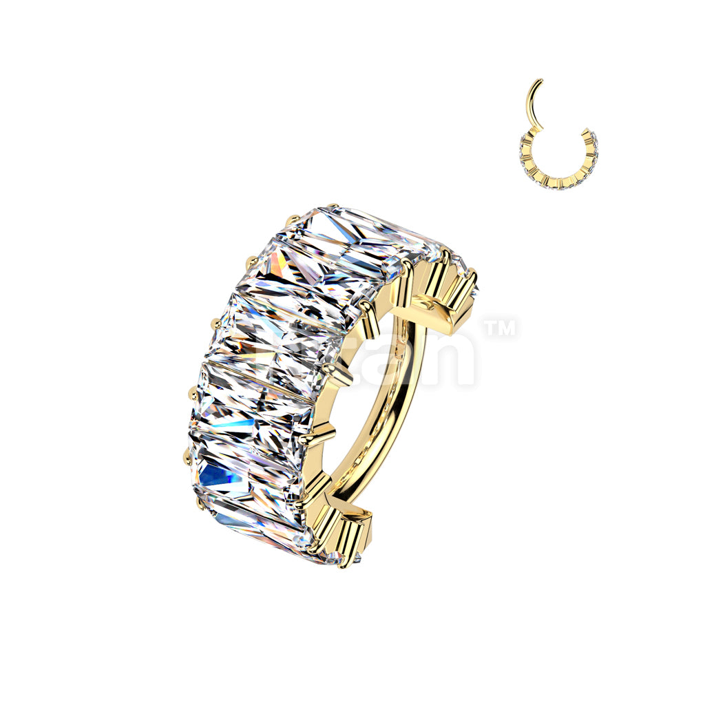 Implant Grade Titanium Wide Hinged Segment Hoop Ring With Large Baguette CZ's - Image 3