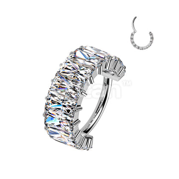 Implant Grade Titanium Wide Hinged Segment Hoop Ring With Large Baguette CZ's - Image 4