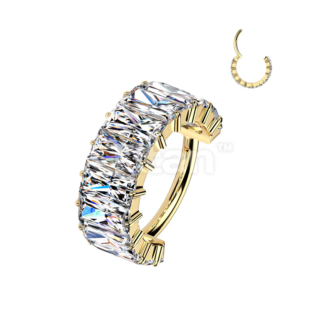 Implant Grade Titanium Wide Hinged Segment Hoop Ring With Large Baguette CZ's - Image 5