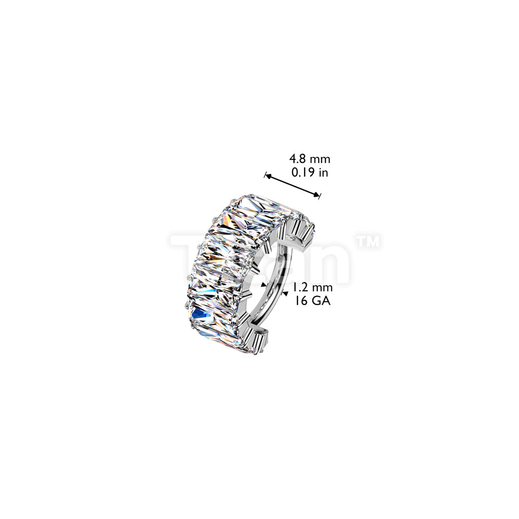 Implant Grade Titanium Wide Hinged Segment Hoop Ring With Large Baguette CZ's - Image 6
