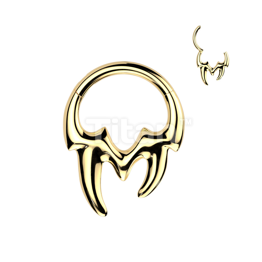 Implant Grade Titanium Hinged Segment Hoop Ring With Tribal Fangs - Image 2