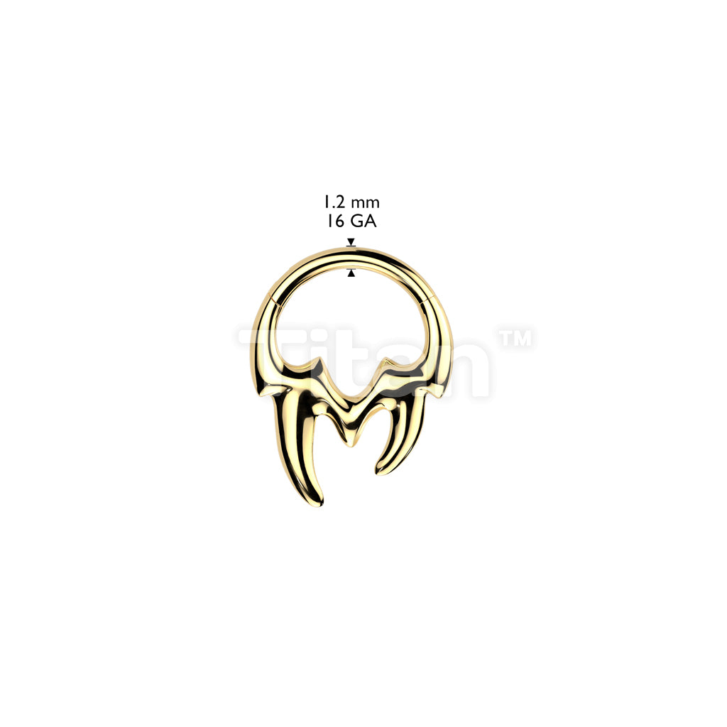 Implant Grade Titanium Hinged Segment Hoop Ring With Tribal Fangs - Image 5