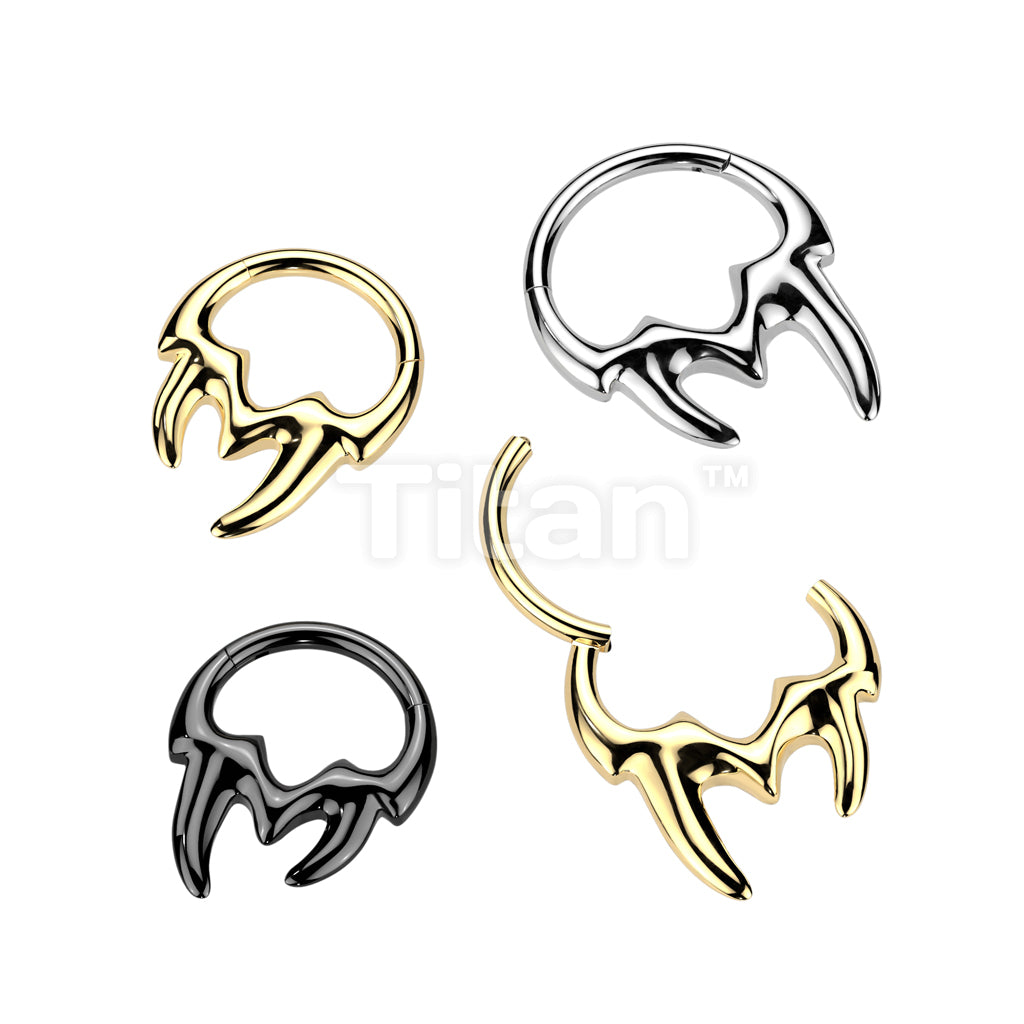 Implant Grade Titanium Hinged Segment Hoop Ring With Tribal Fangs