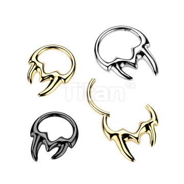 Implant Grade Titanium Hinged Segment Hoop Ring With Tribal Fangs