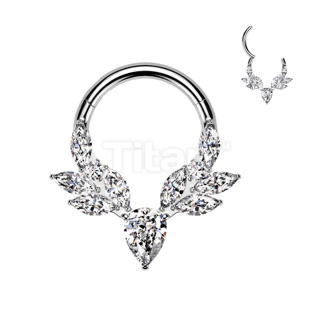 Implant Grade Titanium CZ Pear Center Hinged Segment Hoop Ring With Marquise CZ Vines - Image 2