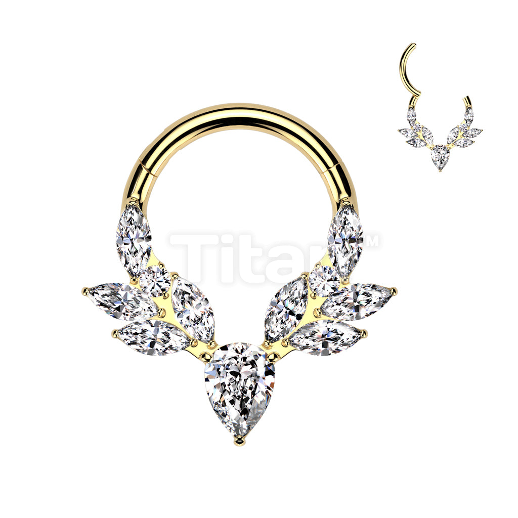Implant Grade Titanium CZ Pear Center Hinged Segment Hoop Ring With Marquise CZ Vines - Image 3