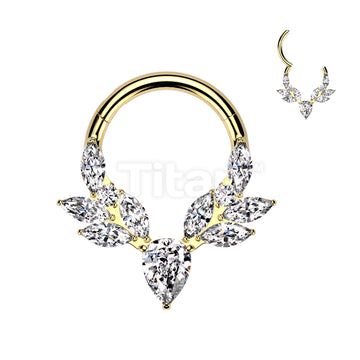 Implant Grade Titanium CZ Pear Center Hinged Segment Hoop Ring With Marquise CZ Vines - Image 3