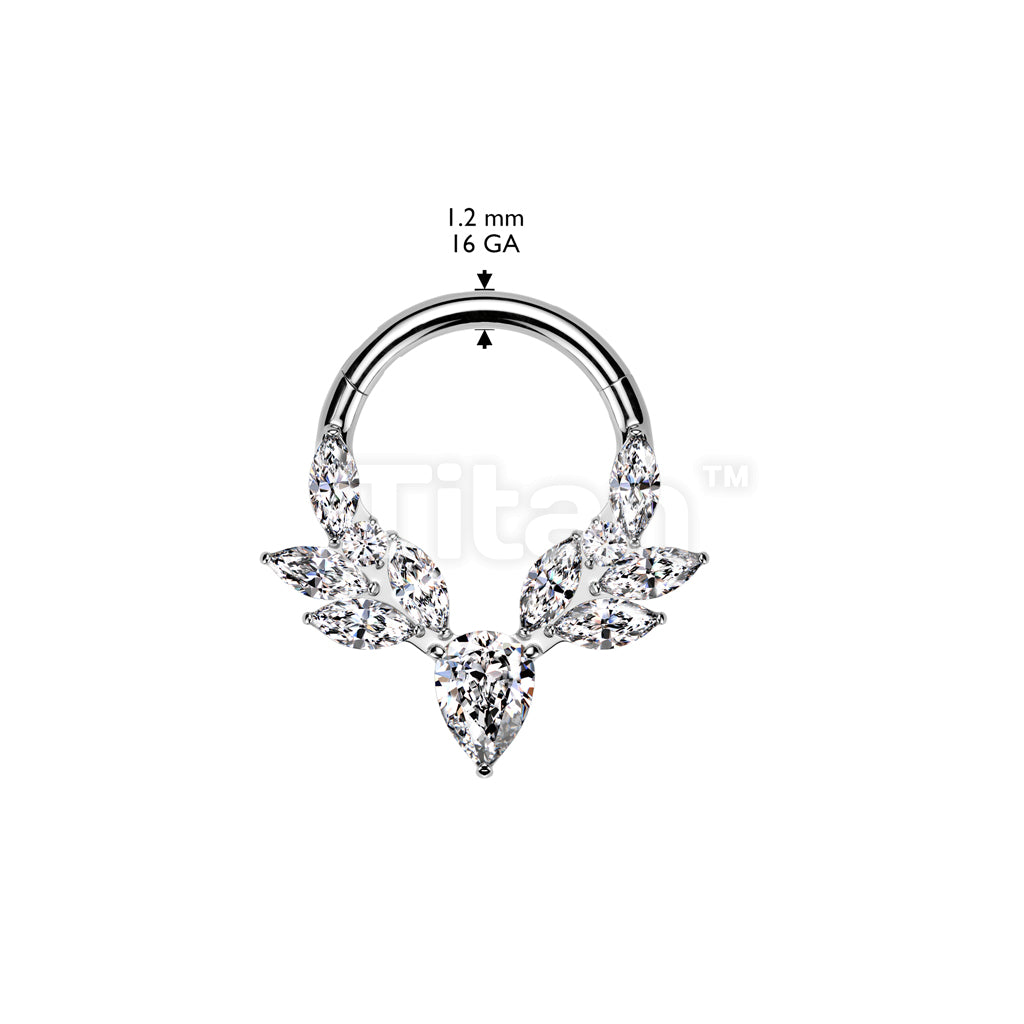 Implant Grade Titanium CZ Pear Center Hinged Segment Hoop Ring With Marquise CZ Vines - Image 4