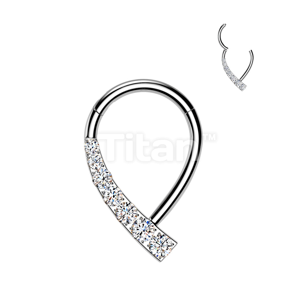 Implant Grade Titanium Hinged Teardrop Segment Hoop Ring With CNC CZ Pave On One Side - Image 2