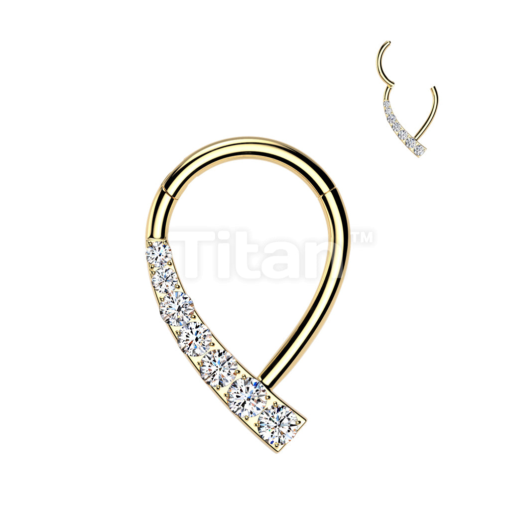 Implant Grade Titanium Hinged Teardrop Segment Hoop Ring With CNC CZ Pave On One Side - Image 3