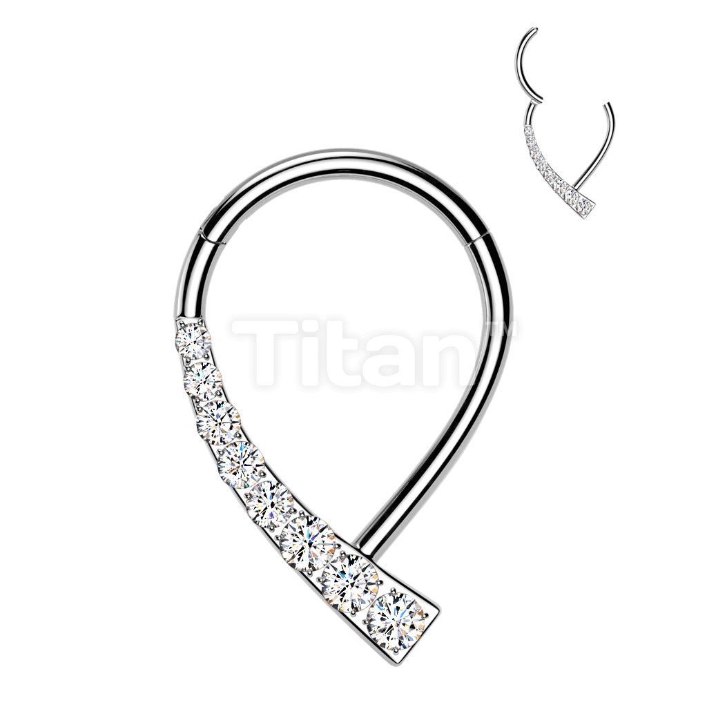 Implant Grade Titanium Hinged Teardrop Segment Hoop Ring With CNC CZ Pave On One Side - Image 4
