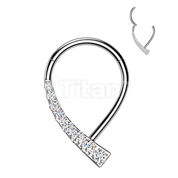 Implant Grade Titanium Hinged Teardrop Segment Hoop Ring With CNC CZ Pave On One Side - Image 4