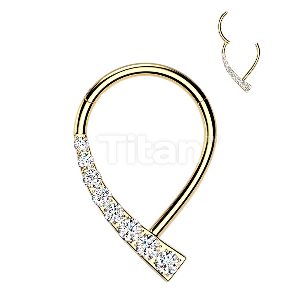 Implant Grade Titanium Hinged Teardrop Segment Hoop Ring With CNC CZ Pave On One Side - Image 5