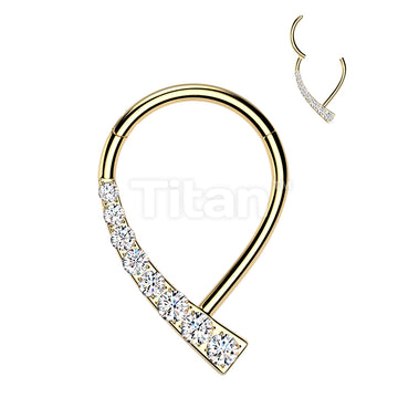 Implant Grade Titanium Hinged Teardrop Segment Hoop Ring With CNC CZ Pave On One Side - Image 5